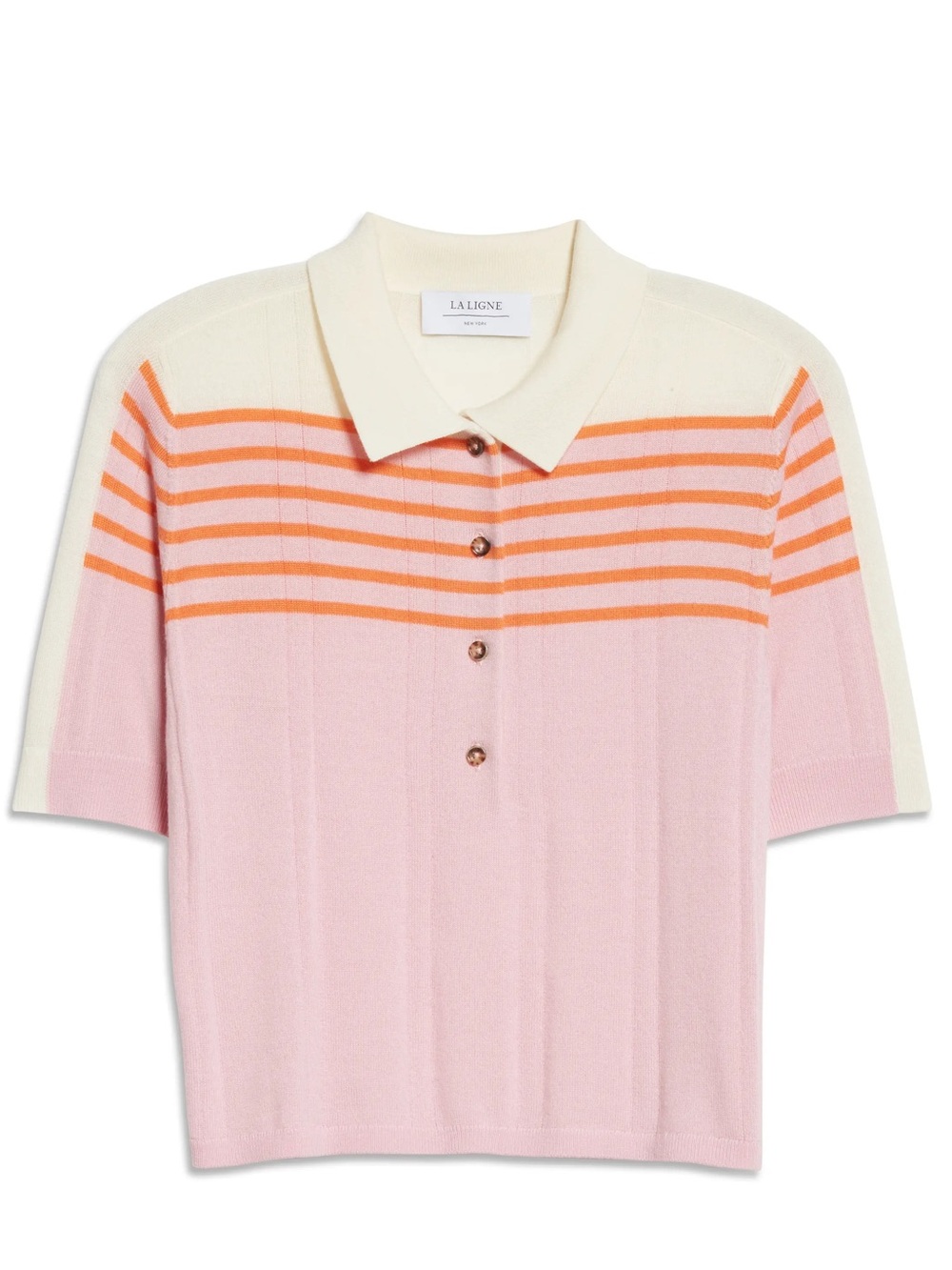 La Ligne Striped Merino Polo Size Large Pink-Cream